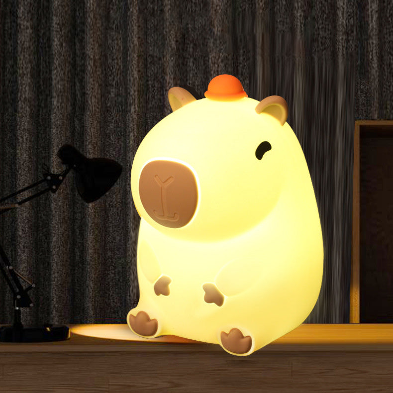 Squishy Silicone Capybara With Hat LED Night Light - Perfect Gift for Kids and Girls