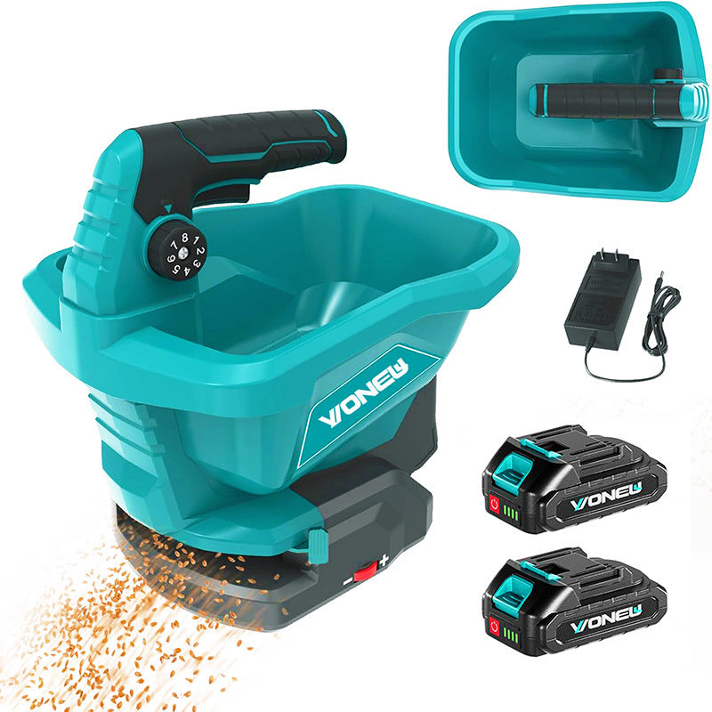 Lithium-ion battery-powered seeder, handheld salt spreader