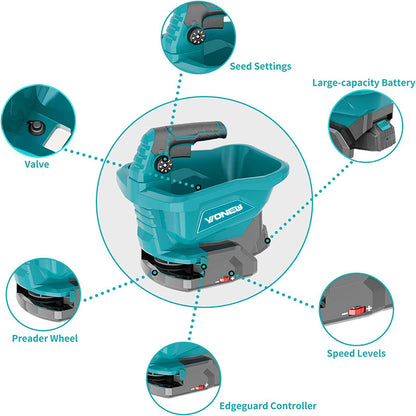 Lithium-ion battery-powered seeder, handheld salt spreader