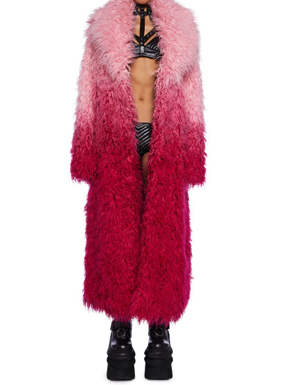 Faux Fur Notched Collar Ombre Design Coat