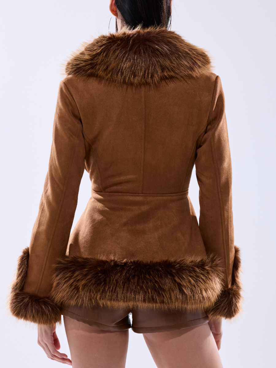 Suede Fur-Trim Coat