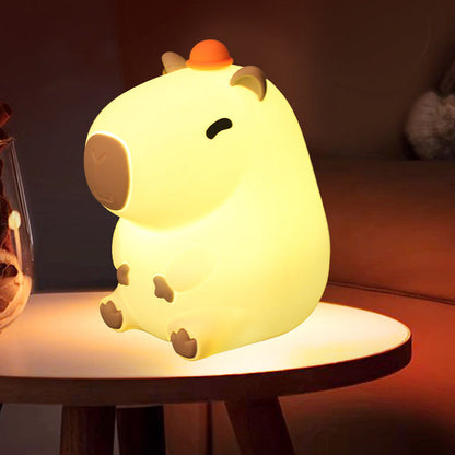 Squishy Silicone Capybara With Hat LED Night Light - Perfect Gift for Kids and Girls